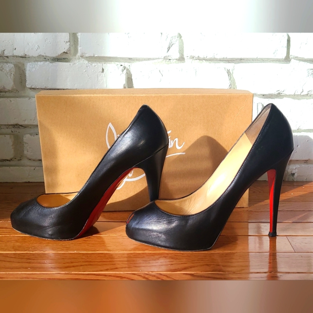 Christian Louboutin Black Peep Toe Stilettos - Picture 4 of 7